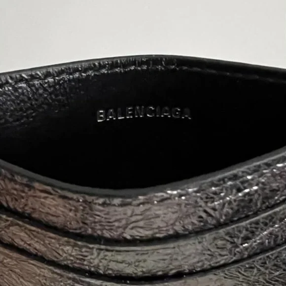 BALENCIAGA LOGO Metallic Silver Leather Credit Card Cash Cardholder Wallet NEW - Picture 11 of 14